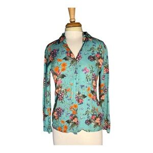 ESQUALO Teal Floral Long Sleeve Blouse